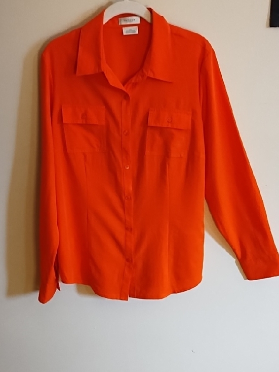 Tops - Bright Orange Button-Up Shirt, Soft Material